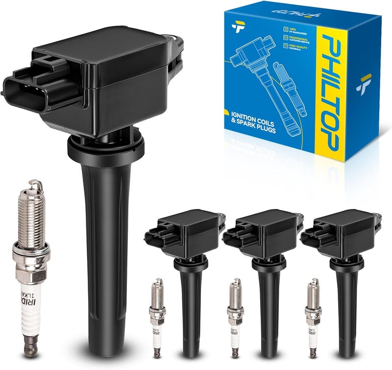 PHILTOP Set of 4 Ignition Coil Pack and Iridium Spark Plugs Fits for Toyota 2017-2018 Yaris iA,2019-2019 Yaris,Scion 2016 iA - Image 1